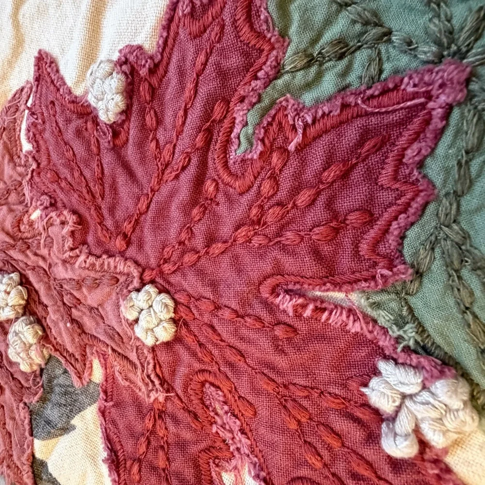 Pottery Barn pillow cover sham 24 x 24 fall leaves wreath embroidered Cream